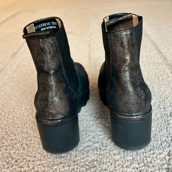 Fly London “Bagu” Metallic Leather Wedge Platform Chelsea Boots - Picture 12 of 16